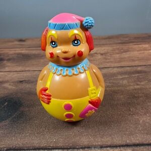 The First Years Roly Poly Clown Baby Toy OS Yellow Good 1982 Chime Wobble Toy